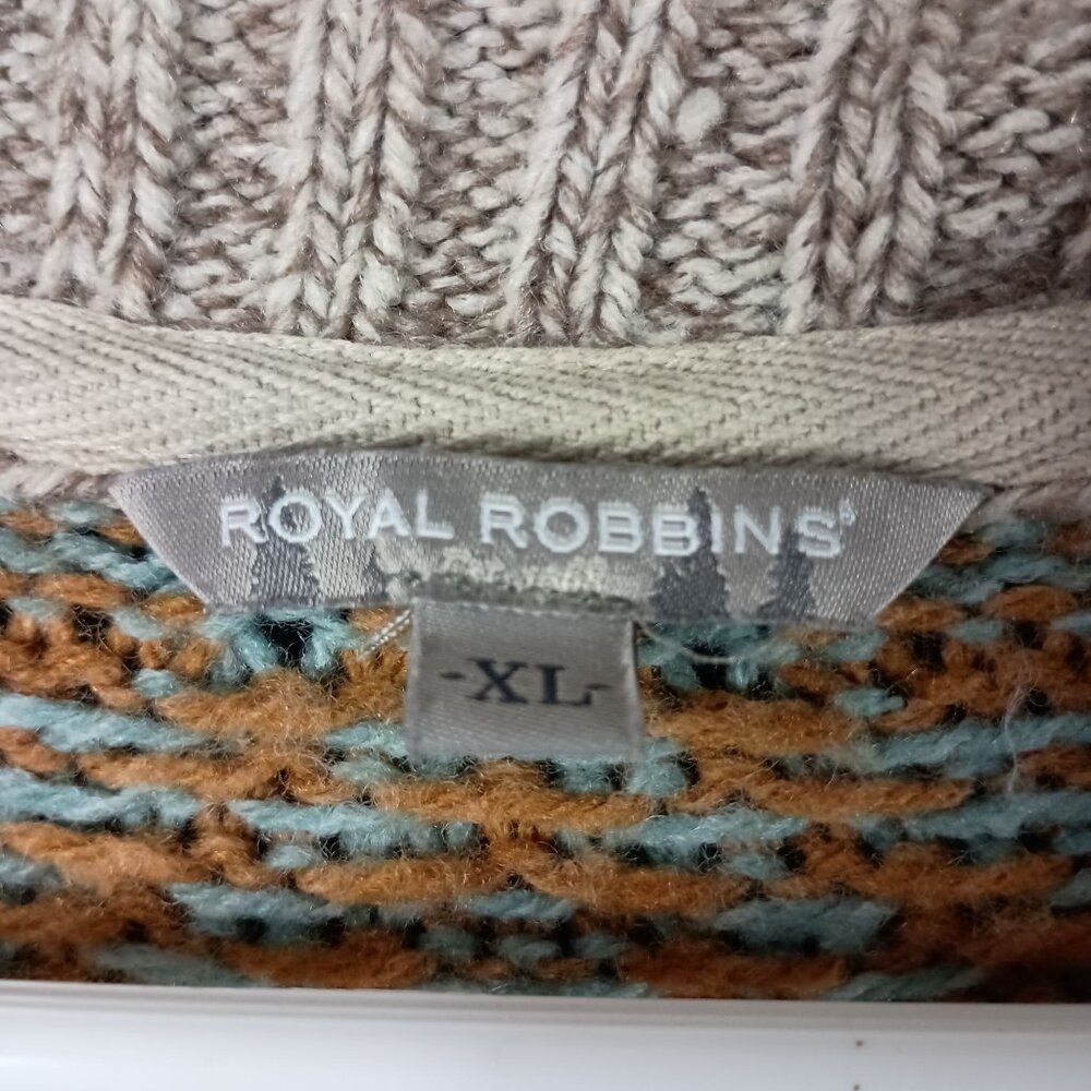 Royal Robbins Fair Isle Cardigan Wool Blend Womens XL Beige Grandpacore Gorpcore - Picture 5 of 9